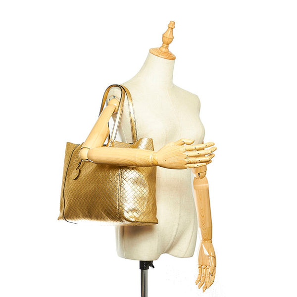 ボッテガヴェネタ イントレッチオ ミラージュ ゴールド レザー トートバッグ レディース BOTTEGAVENETA 中古