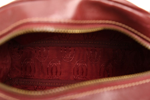 カルティエ ワインレッド レザー ショルダーバッグ レディース CARTIER 中古