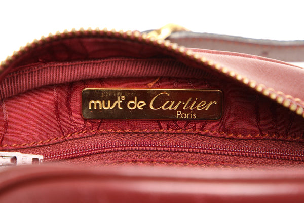 カルティエ ワインレッド レザー ショルダーバッグ レディース CARTIER 中古