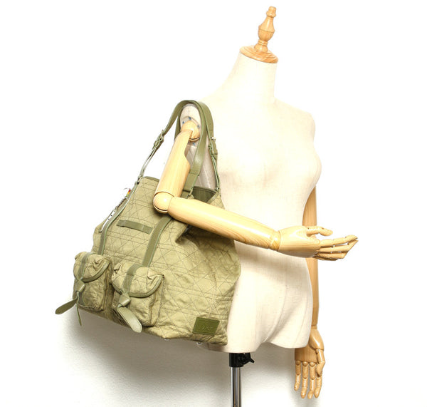 クリスチャンディオール カナージュラスタ カーキ キャンバス レザー ショルダーバッグ レディース Christian Dior 中古