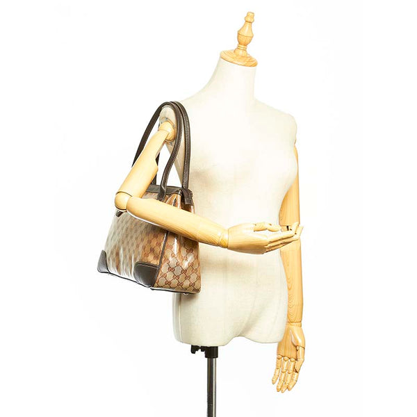 グッチ GGクリスタル シェリーライン 293599 ベージュ ブラウン PVC レザー トートバッグ レディース GUCCI 【中古】