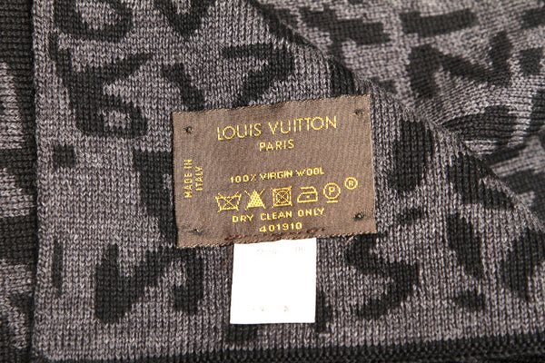 ルイ ヴィトン エシャルプ フェルティッド グラフィティ MP1065 ブラック グレー ウール マフラー ユニセックス LOUIS VUITTON 中古
