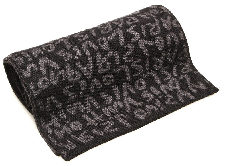 ルイ ヴィトン エシャルプ フェルティッド グラフィティ MP1065 ブラック グレー ウール マフラー ユニセックス LOUIS VUITTON 中古
