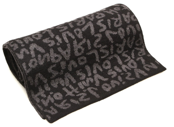 ルイ ヴィトン エシャルプ フェルティッド グラフィティ MP1065 ブラック グレー ウール マフラー ユニセックス LOUIS VUITTON 中古