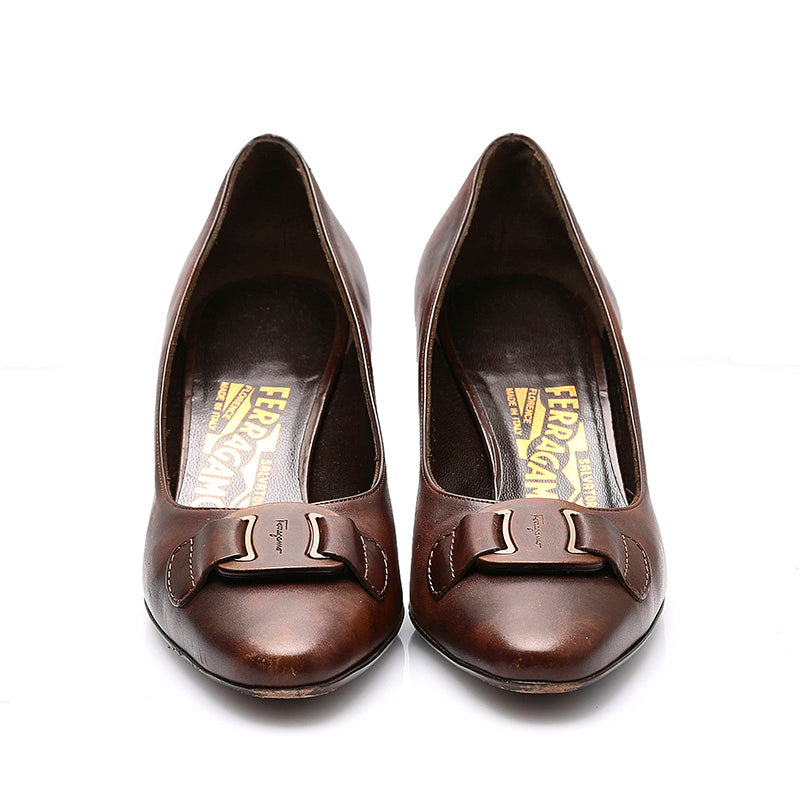 サルヴァトーレフェラガモ パンプス ブラウン レザー レディース Salvatore Ferragamo 【中古】