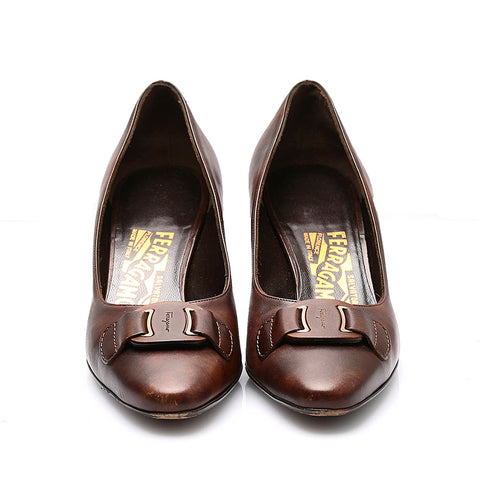 サルヴァトーレフェラガモ パンプス ブラウン レザー レディース Salvatore Ferragamo 【中古】