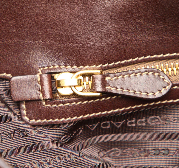 プラダ ブラウン キャンバス レザー ハンドバッグ ショルダーバッグ 2WAY ユニセックス PRADA 中古