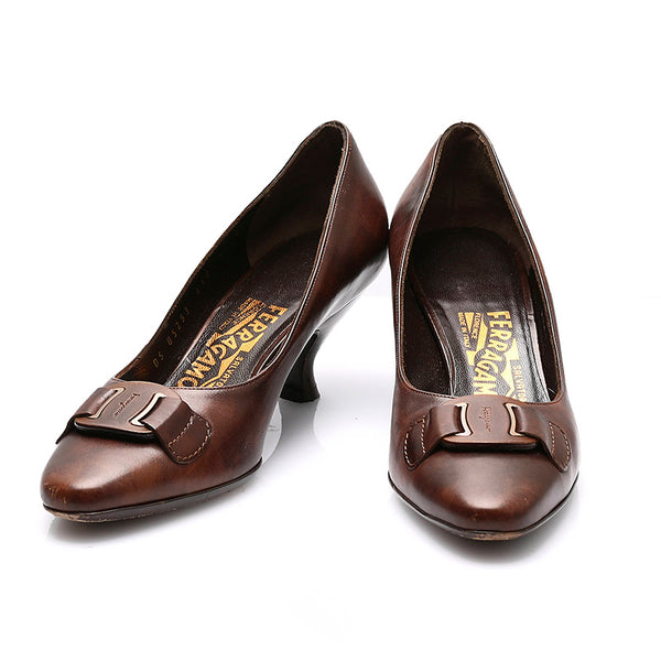 サルヴァトーレフェラガモ パンプス ブラウン レザー レディース Salvatore Ferragamo 【中古】