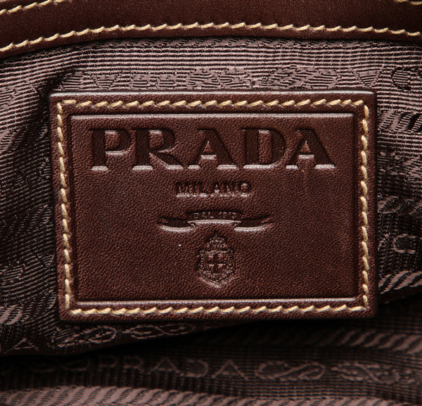 プラダ ブラウン キャンバス レザー ハンドバッグ ショルダーバッグ 2WAY ユニセックス PRADA 中古