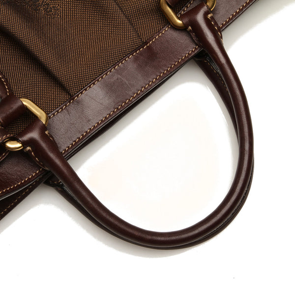 プラダ ブラウン キャンバス レザー ハンドバッグ ショルダーバッグ 2WAY ユニセックス PRADA 中古