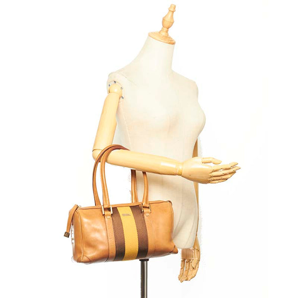 グッチ シェリー 000 0851 ベージュ ブラウン キャンバス レザー ボストンバッグ レディース GUCCI 【中古】