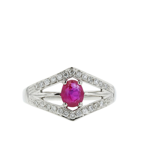 Pt900 プラチナ ルビー0.625ct ダイヤ0.19ct リング 指輪 レディース 12号 【中古】