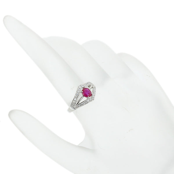 Pt900 プラチナ ルビー0.625ct ダイヤ0.19ct リング 指輪 レディース 12号 【中古】