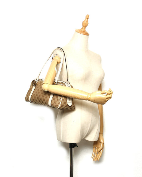 グッチ GGキャンバス ミスGG 232958 ベージュ アイボリー キャンバス レザー ボストンバッグ レディース GUCCI 中古