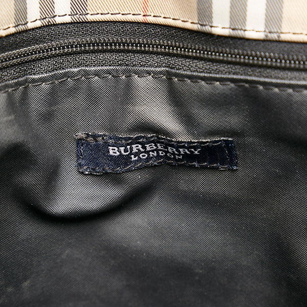 バーバリー チェック ベージュ ナイロン レザー トートバッグ レディース BURBERRY 【中古】
