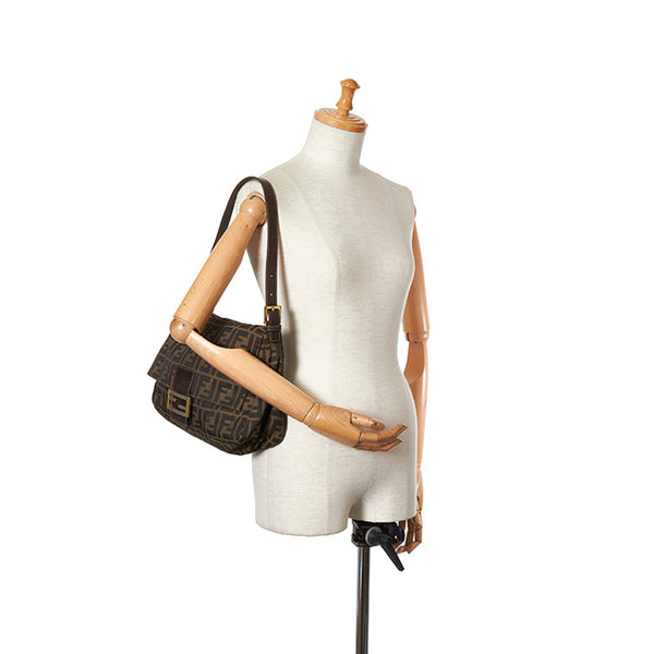 フェンディ ズッカ マンマバケット ブラウン キャンバス レザー ショルダーバッグ レディース FENDI 【中古】