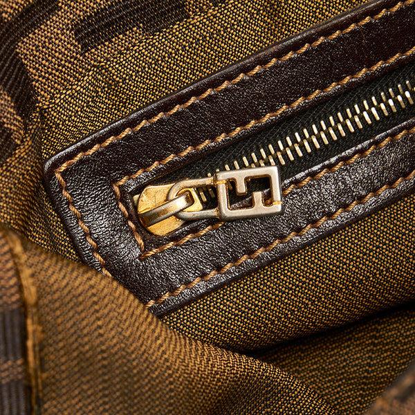 フェンディ ズッカ マンマバケット ブラウン キャンバス レザー ショルダーバッグ レディース FENDI 【中古】
