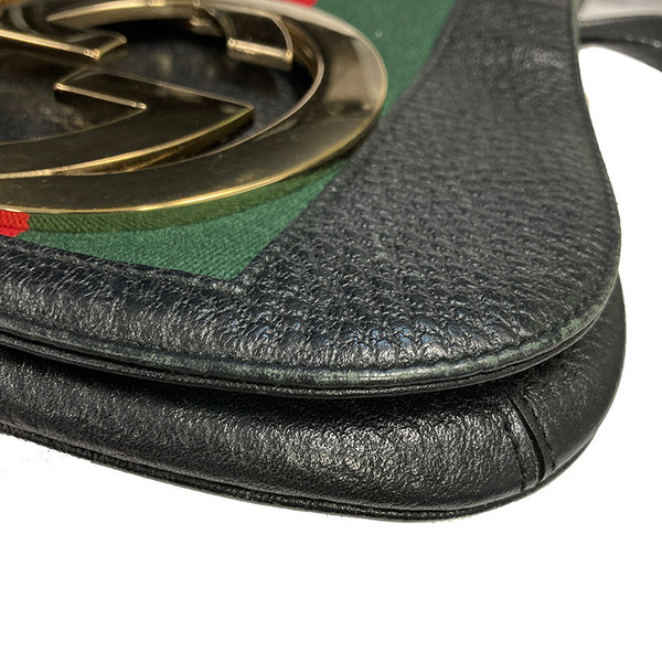 グッチ シェリー 131447 ブラック マルチカラー レザー コットン ショルダーバッグ レディース GUCCI 【中古】