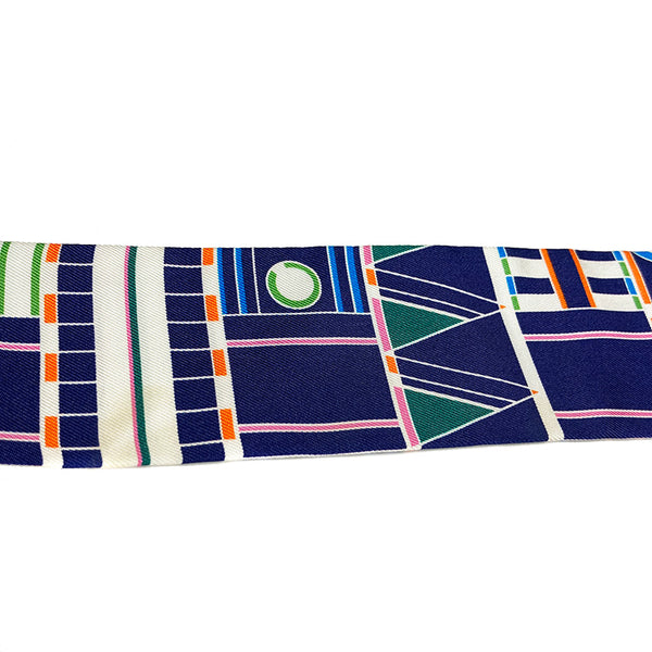 エルメス ツイリー マルチカラー ネイビー シルク スカーフ レディース HERMES 【中古】