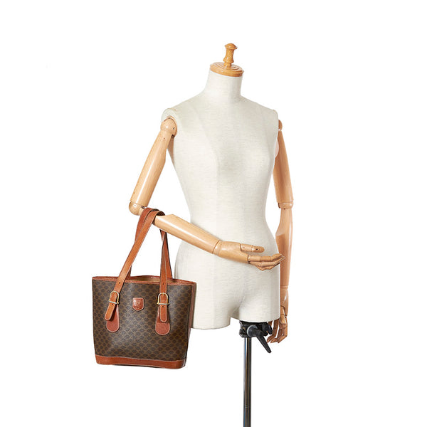 セリーヌ マカダム ブラウン PVC レザー ショルダーバッグ レディース CELINE 【中古】