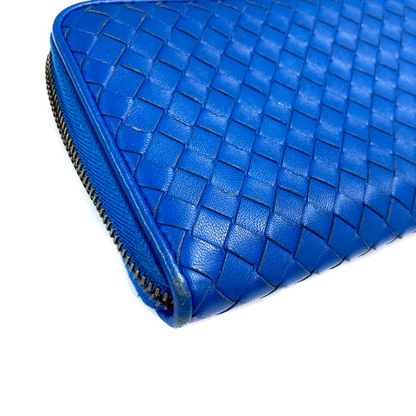 ボッテガヴェネタ イントレチャート 長財布 ブルー レザー レディース BOTTEGAVENETA 【中古】