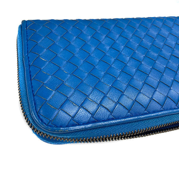 ボッテガヴェネタ イントレチャート 長財布 ブルー レザー レディース BOTTEGAVENETA 【中古】