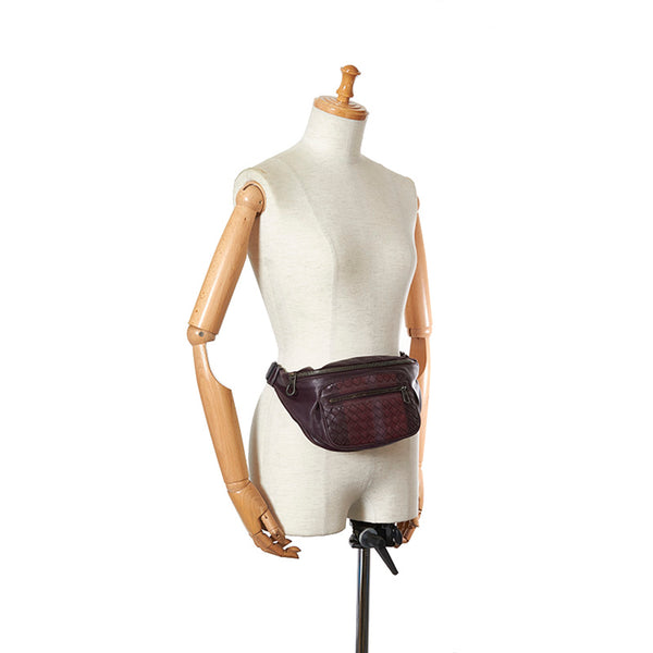 ボッテガヴェネタ イントレチャート パープル レザー ボディバッグ ユニセックス BOTTEGAVENETA 【中古】