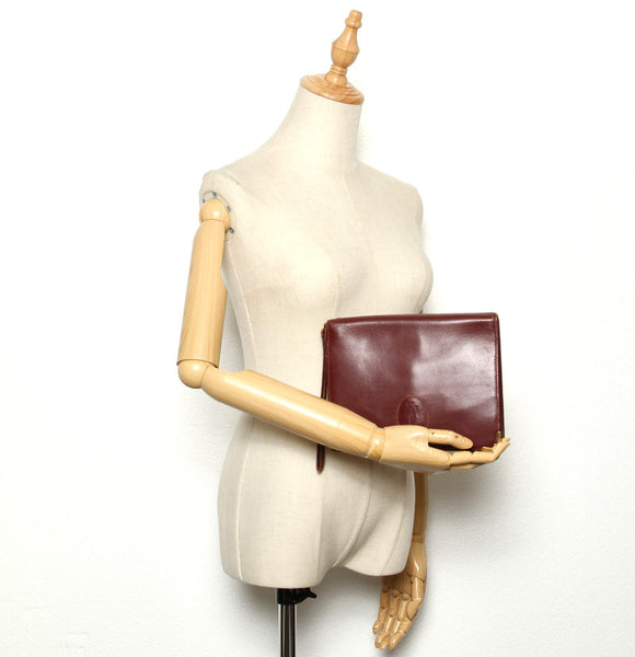 カルティエ ワインレッド レザー セカンドバッグ レディース CARTIER 中古