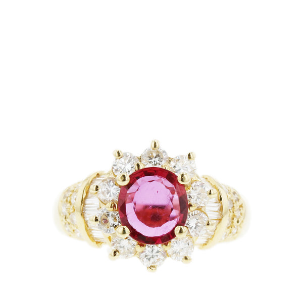 K18YG イエローゴールド ルビー0.81ct ダイヤ1.18ct リング 指輪 レディース 13号 【中古】