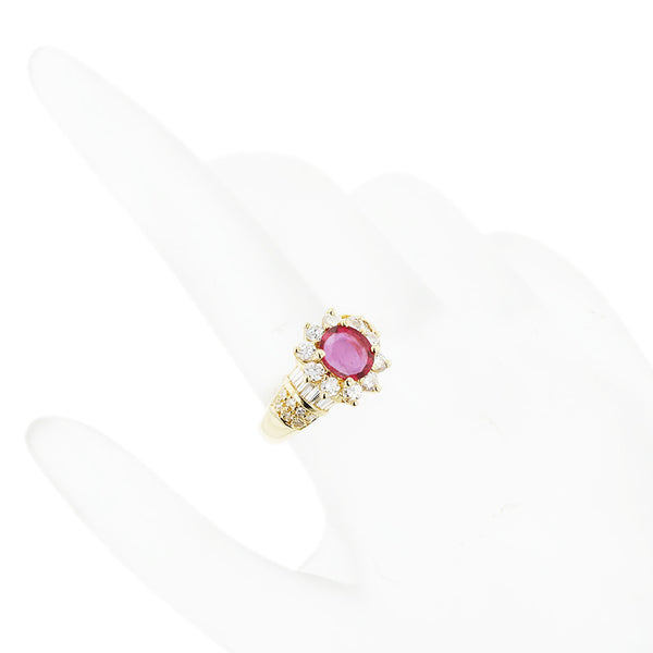 K18YG イエローゴールド ルビー0.81ct ダイヤ1.18ct リング 指輪 レディース 13号 【中古】