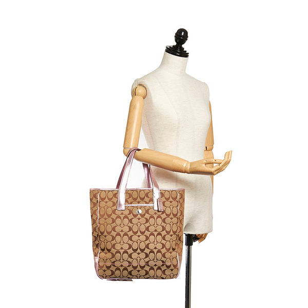 コーチ トートバッグ ベージュ ピンク キャンバス レザー レディース COACH 【中古】