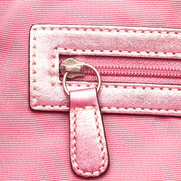 コーチ トートバッグ ベージュ ピンク キャンバス レザー レディース COACH 【中古】