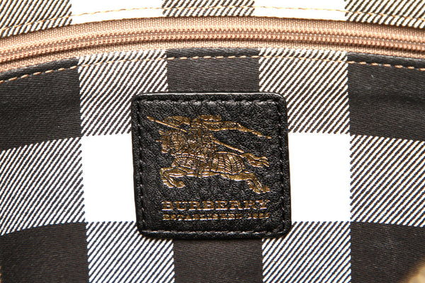 バーバリー ブラック ナイロン レザー トートバッグ レディース BURBERRY 中古