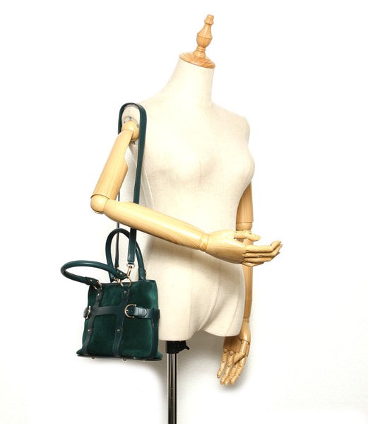 サルヴァトーレフェラガモ グリーン スウェード レザー ハンドバッグ レディース Salvatore Ferragamo 【中古】