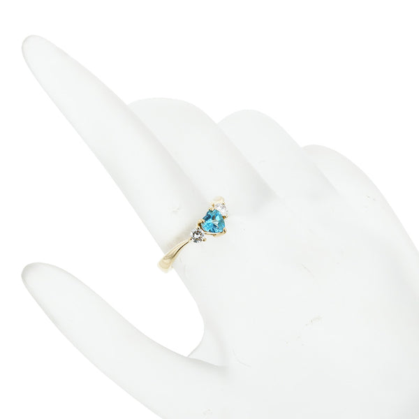K18YG イエローゴールド ブルートパーズ ダイヤ0.20ct リング 指輪 レディース 11号 【中古】