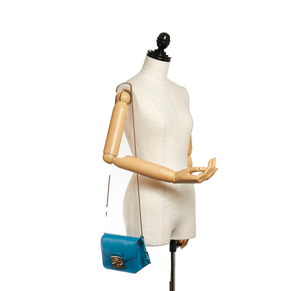 フルラ メトロポリス ブルー レザー チェーン ショルダーバッグ レディース Furla 【中古】