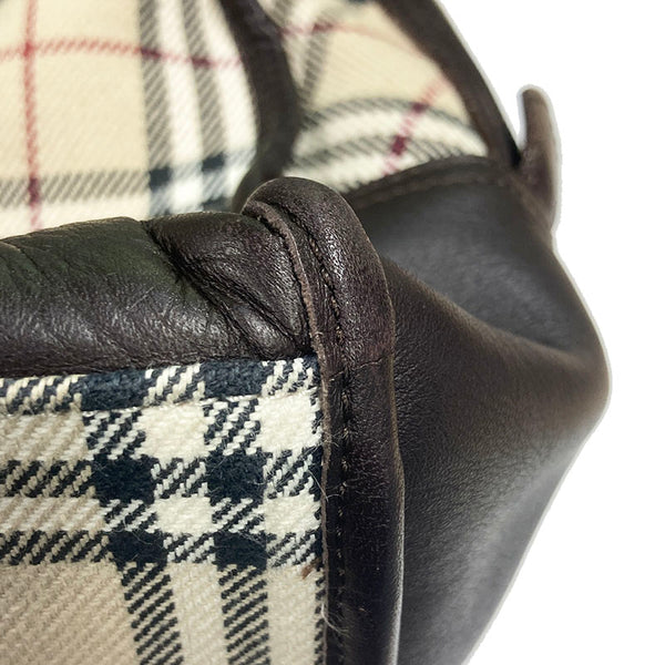 バーバリー ノバチェック ベージュ ブラウン キャンバス レザー ボストンバッグ レディース BURBERRY 【中古】
