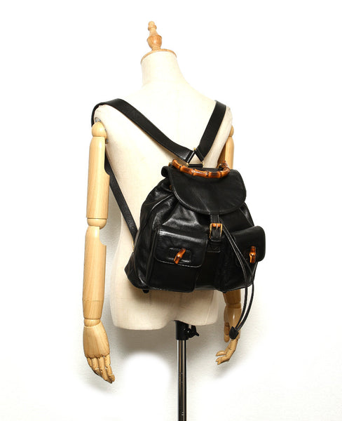 グッチ バンブー 003 2058 0016 ブラック レザー リュック バックパック レディース GUCCI 中古