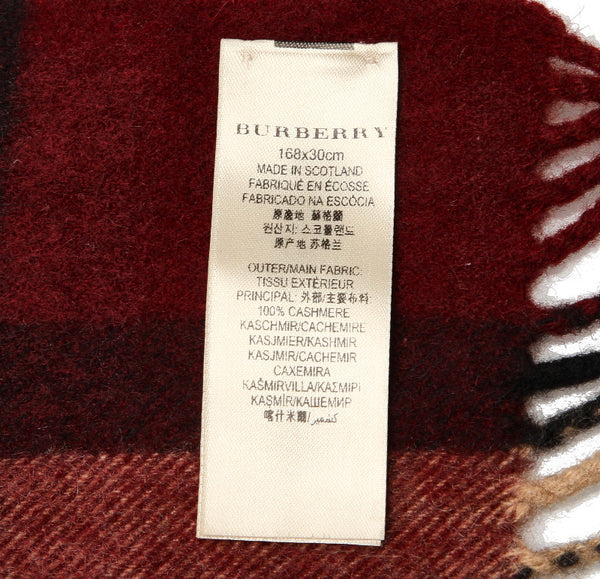 バーバリー ノバチェック ワインレッド カシミヤ マフラー ユニセックス BURBERRY 中古