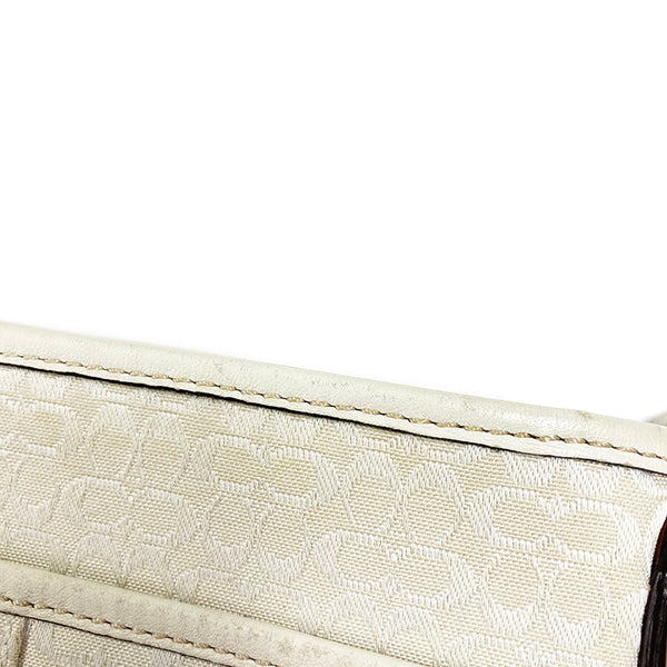 コーチ ミニシグネチャー 斜め掛け ショルダーバッグ ホワイト キャンバス レザー レディース COACH 【中古】