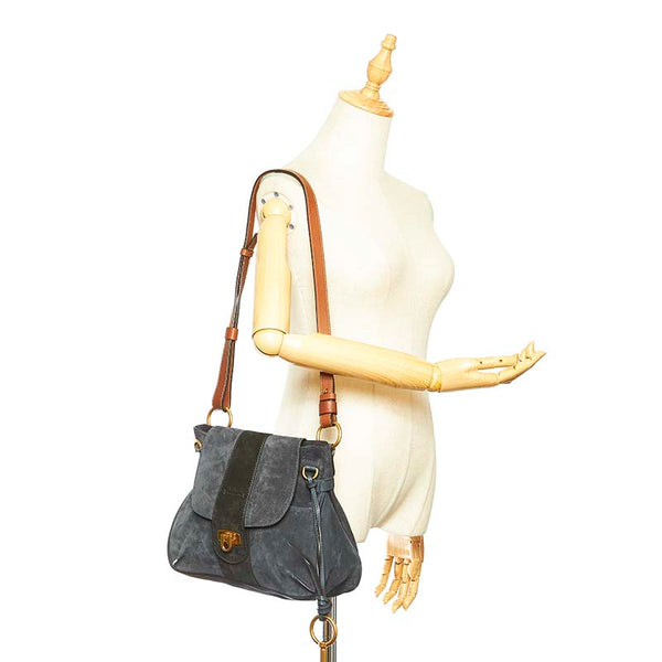 クロエ ネイビー ブラウン スウェード レザー ショルダーバッグ レディース Chloe 【中古】