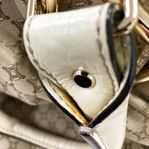 セリーヌ マカダム WC-ST-0049 ベージュ アイボリー キャンバス レザー ハンドバッグ ショルダーバッグ２WAY レディース CELINE 【中古】