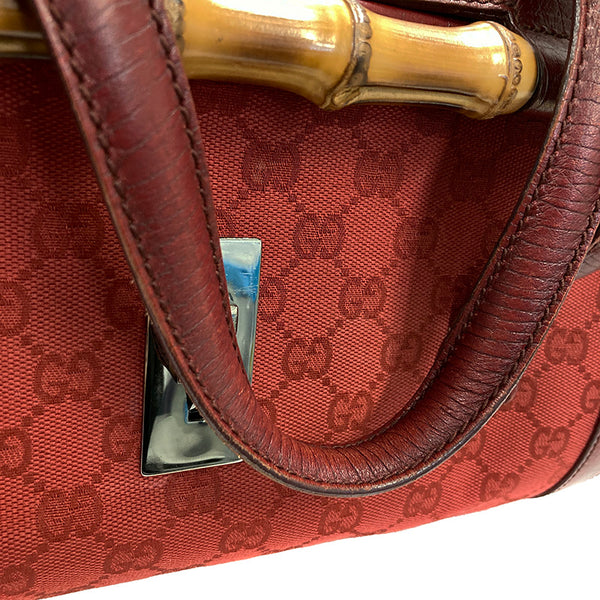 グッチ GGキャンバス バンブー 111713 レッド レザー キャンバス ハンドバッグ レディース GUCCI 【中古】
