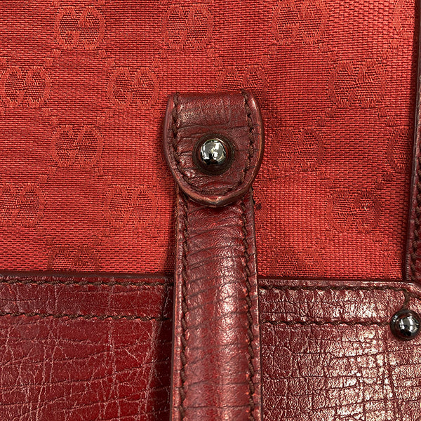 グッチ GGキャンバス バンブー 111713 レッド レザー キャンバス ハンドバッグ レディース GUCCI 【中古】