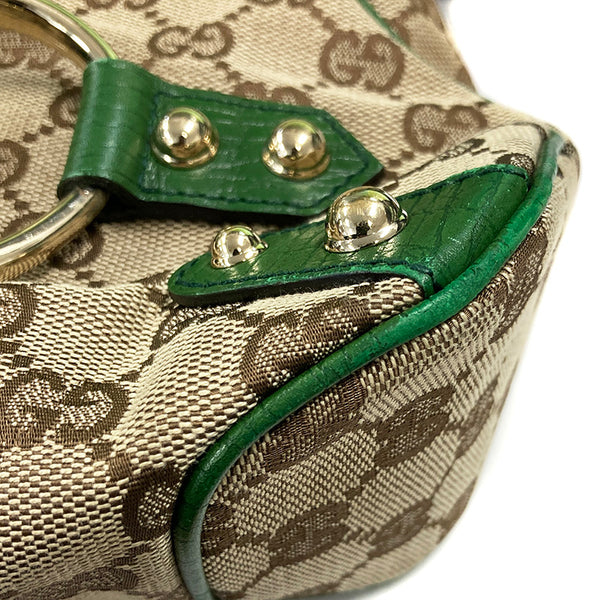 グッチ GGキャンバス ホースビット 131474 グリーン ブラウン キャンバス レザー ショルダーバッグ レディース GUCCI 【中古】
