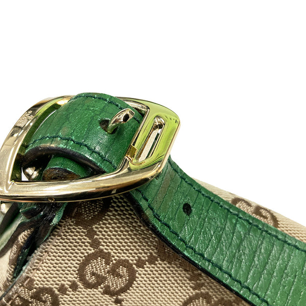 グッチ GGキャンバス ホースビット 131474 グリーン ブラウン キャンバス レザー ショルダーバッグ レディース GUCCI 【中古】