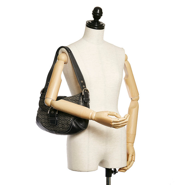 コーチ シグネチャー グレー ブラック キャンバス レザー ショルダーバッグ レディース COACH 【中古】