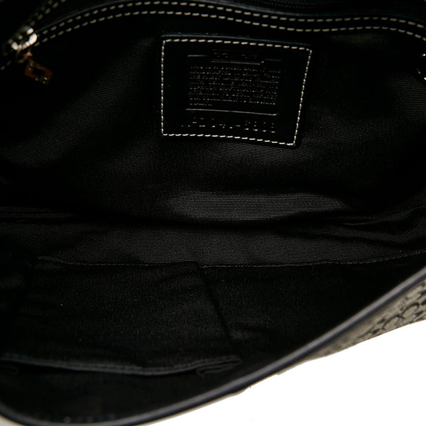 コーチ シグネチャー グレー ブラック キャンバス レザー ショルダーバッグ レディース COACH 【中古】