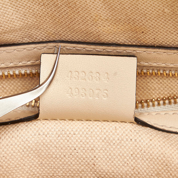 グッチ GGリボン ハーバリウム 432684 ホワイト ブルー キャンバス レザー トートバッグ レディース GUCCI 【中古】