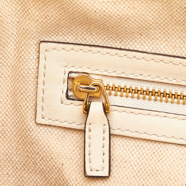 グッチ GGリボン ハーバリウム 432684 ホワイト ブルー キャンバス レザー トートバッグ レディース GUCCI 【中古】